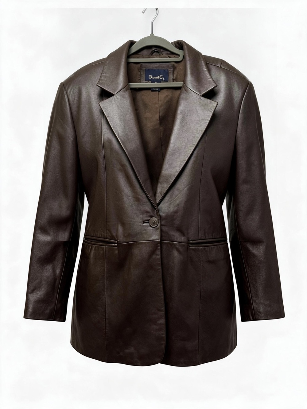Denim & Co. Genuine Leather Blazer Jacket Coat Chocolate Brown Size 1X Plus